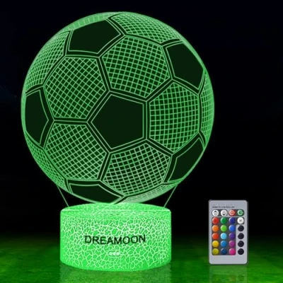Afbeelding van DREAMOON Voetbalnachtlampje, voetbalspeelgoed voor jongens, 3D lamp met 16 kleurveranderingen en afstandsbediening, leuke gadget heren, cadeau kinderen, meisjes jongens
