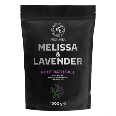 Afbeelding van Voetbadzout met zeezout en etherische lavendelolie melissenolie, 1 kg/1000 g, pedicure badzout, badtoevoeging natuurzuiver zeezout, voetverzorging voor vermoeide voeten
