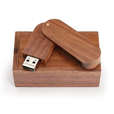 Afbeelding van HOZYALE 16 GB USB 2.0 houten flashdrive, waterdicht, lichtgewicht, stofdicht, bruin draaien, sleutelhanger, bijpassende doos
