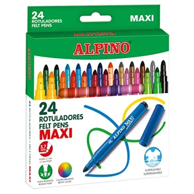 Afbeelding van Alpino Maxi viltstiften voor kinderen, dikke viltstiften, etui met 24 kleuren 6 mm punt, afwasbare inkt, ideaal knutselwerk, mandala&#039;s of school.