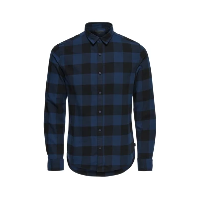 Afbeelding van Only &amp; Sons Onsgudmund Checked Shirt Overhemd Dark blue, anthracite, Heren, Maat: Medium, blue/anthracite