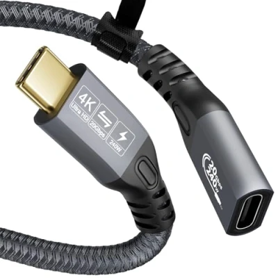 Afbeelding van YIWENTEC USB C kabel naar 3.2 male vrouwelijke Gen2 ¡Á 2 type oplaadkabel, 20 Gbps gegevensoverdracht, 240 W 48 V/5 A snellaadkabel, 4K @ 60Hz video overdracht (recht, 5 m)