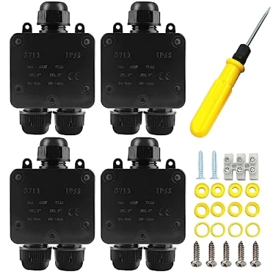 Afbeelding van Aftakdoos waterdicht: 4 stuks 3 weg verdeeldoos buiten IP68 waterdicht, kabelconnector elektrische buitenverdeeldoos voor kabels met 5 15 mm diameter (4P) (4)