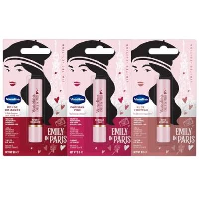 Afbeelding van Vaseline x Emily in Paris Hydraterende Lippenbalsem Sticks Set van 3 Limited Edition (Nude Nouveau, Parisian Pink &amp; Rouge Romance)