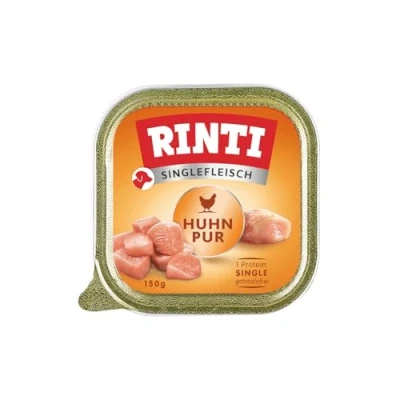 Afbeelding van Rinti Singlevlees Natvoer voor gevoelige, volwassen honden met 100% kippenvlees. Compleet voer in schaaltjes zonder granen, koolhydraten en kunstmatige toevoegingen 10x150g pure kip