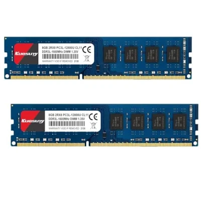 Afbeelding van Kuesuny 16GB kit (2X8GB) DDR3L / DDR3 1600MHz Udimm Ram PC3L PC3 12800 12800U 1,35V 1,5V CL11 240 pins 2RX8 Dual Rank niet ECC gebufferd desktopcomputergeheugen Rammodule upgrade