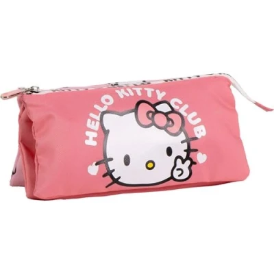 Afbeelding van Hello Kitty pennenetui met 3 vakken etui voor drie scholen ritssluiting en officieel ontwerp, ideaal het opbergen van pennen, potloden schrijfwarenaccessoires,