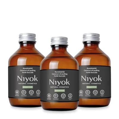 Afbeelding van Niyok® Mondtrekolie van biologische kokosolie &quot;pepermunt&quot; (3 x 200 ml) mondspoeling met etherische oliën kokos olierekuur tegen cariës, tandsteen en slechte adem veganistische