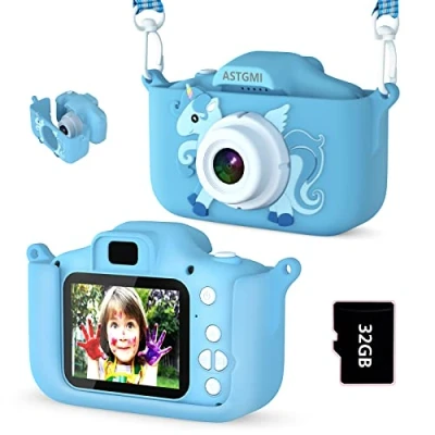 Afbeelding van ASTGMI C3 camera voor kinderen, 2,0 inch (2,0 inch), digitale camera, mini jongens en meisjes van 3 tot 10 jaar, HD video 1080p, 32 GB SD kaart, USB lijn, blauw