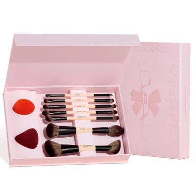 Afbeelding van Jessup Gezichtsmake upkwasten met Make upspons, 7pcs Dubbelzijdige upkwast voor Foundation,Contour,Blush, Highlight en Concealerkwast, Premium Synthetische Kwastenset Geschenkdoos,T506