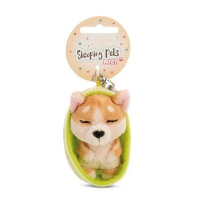 Afbeelding van NICI 61606 Sleutelhanger &quot;Sleeping Pets&quot; hond Welsh Corgi, 8 cm, in mandje, bruin, trouwe metgezel voor rugzak of tas, sleutelhouder klein en groot