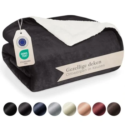 Afbeelding van Blumtal pluizige Sherpa deken hoogwaardige deken, fleece superzachte fleecedeken als bankhoes, sprei of woonkamerdeken, 230 x 270 cm, Antraciet