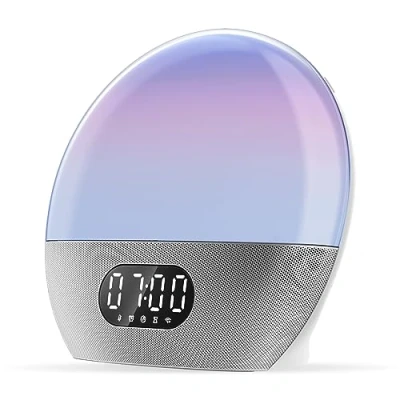 Afbeelding van WiiM Wake up Light, Sound Machine en Sleep Assistant, zonsopgangswekker met muziekalarm gepersonaliseerde slaaproutines (gepolijst zilver)