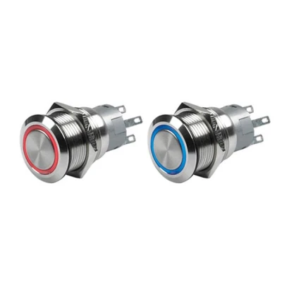 Afbeelding van BEP waterdichte RVS drukknopschakelaar, LED, 12 of 24volt, (ON)/OFF Rood Geschikt voor 24 volt