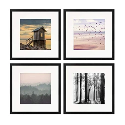 Afbeelding van Set van 4 fotolijsten 30x30 cm met passe partout 20x20 modern zwart gemaakt MDF acrylglas/Portretlijst/Wissellijst/Posterlijst