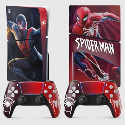 Afbeelding van Sticker PS 5 Slim Spider, Gaming sticker, console en controller, Disc editie, Skin Miles Moralles (2 controllers)