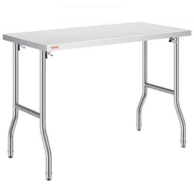 Afbeelding van Vevor Keukentafel Met Verstelbare Poten122 X 61 85 Cm CommerciëLe Werktafel Belastbaar Tot 181,4kg Voor Gezinskeuken, Garage, Keuken, Restaurant, Koffieshop, Laboratorium Zilver