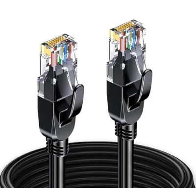 Afbeelding van Elfcam® 20m Cat7 Ethernet Kabel Rond Vergulde RJ45 Netwerkkabel 6.0mm Middellijn, 100% Koper LAN Kabel, STP 28AWG, Zwart, 20 Meter