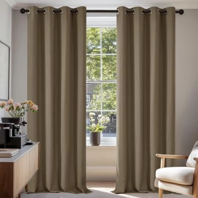 Afbeelding van Deconovo Set van 2 verduisterende gordijnen, ondoorzichtig, 200 x 140 cm (hoogte breedte), taupe