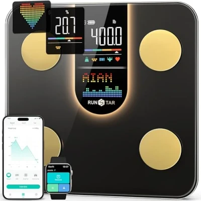 Afbeelding van Runstar weegschaal voor lichaamsgewicht, slimme met 8 in 1 VA display, hoge precisie digitale lichaamsgewicht hartslag, BMI lichaamsvet, 22 lichaamssamenstelling