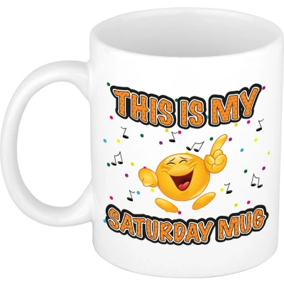 Afbeelding van Bellatio Decorations cadeau mok zaterdag keramiek 300 ml kantoor humor feest mokken