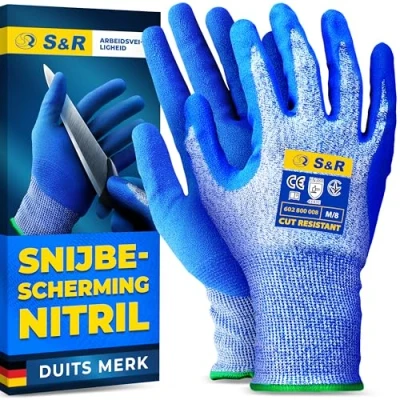 Afbeelding van S&amp;R Snijbestendige beschermende handschoenen, 1 paar met nitrilcoating in L/9, anti slip werkhandschoenen voor montage, bouwen, restauratie