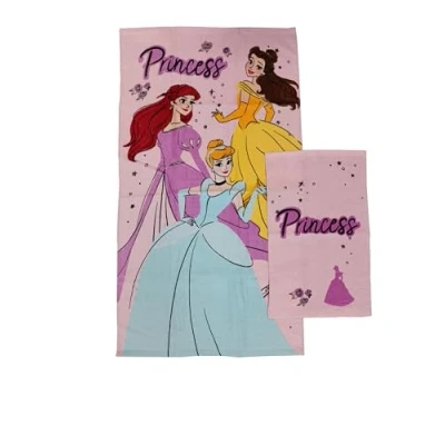 Afbeelding van Princess Disney, Badhanddoeken van badstof, set 2 handdoeken, gezichtsdoek, bidet handdoek, roze, katoen, 100%, stuks, officieel product