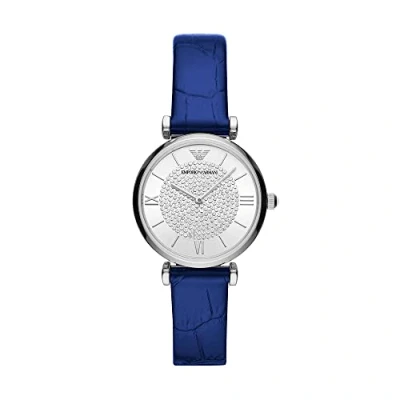 Afbeelding van Emporio Armani Blauw Leren Horloge met Twee Wijzers