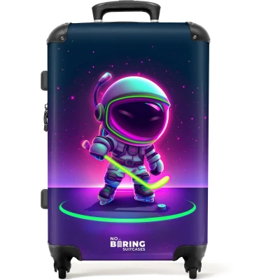 Afbeelding van NoBoringSuitcases.com® Kinderkoffer groot Kindertrolley koffer Astronaut IJshockey Rolkoffer lichtgewicht Reiskoffer met 4 wielen Grote trolley XL 20 kg bagage