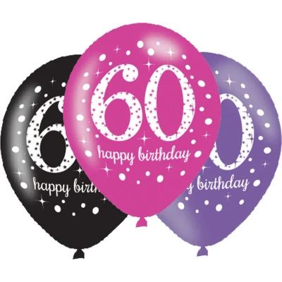 Afbeelding van Ballonnen 60 jaar Birthday Sparkling Pink 27,5cm 6 stuks