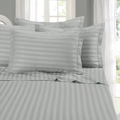 Afbeelding van Elegant Comfort Zachtste en gezelligste 4 delige lakenset 1500 premium hotelkwaliteit microvezel diepe zak, kreukbestendige damast gestreepte lakenset, 2 eenpersoons, zilver