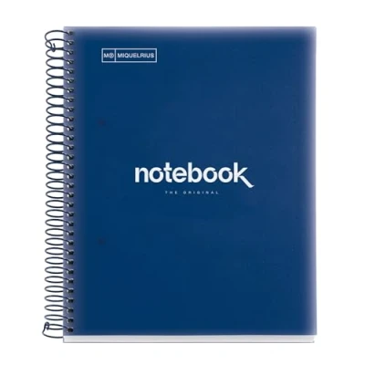 Afbeelding van Miquelrius Notitieboek A5 Emotions, 120 vellen 90 g/m², geruit 5 x mm, gekleurde strepen, spiraalbinding, polypropyleen omslag, 2 gaten, marineblauw