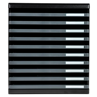 Afbeelding van Exacompta ref. 304714D Organisatiesysteem Ladebox MODULO A4 met 10 open laden voor A4+ documenten Afmetingen: Diepte 35 x breedte 28,8 hoogte 32 cm Zwart/muisgrijs