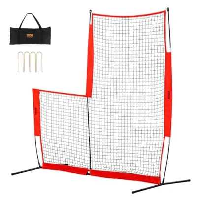 Afbeelding van VEVOR L scherm honkbal voor slagkooi, 7 x ft &amp; softbal veiligheidsscherm, bodyprotector draagbaar slagscherm met draagtas en grondpalen, werpennet werpers bescherming