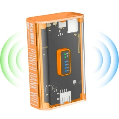 Afbeelding van KuWFi 4G Power Bank wifi router, mobiele router (4G/LTE tot 150Mbit/s download/50Mbit/s upload, hotspot, 5200mAh accu), draagbare compatibel met Europese simkaarten, 10 apparaten