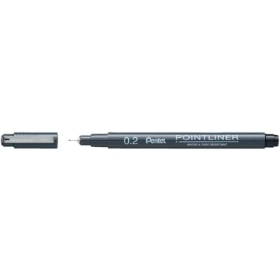 Afbeelding van Pentel Pointliner S20P 2A, fineliner, zwart, waterdicht en lichtecht, 0,2 mm, 1 stuk (1 stuk)