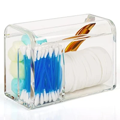 Afbeelding van Belle Vous 3 Compartimenten Badkamer/Make up Organiser met Deksel Doorzichtig Acryl Plastic Apotheek Opslag Houder Pot Dispenser Container voor Cosmetica, Make up, Wattenstaafjes en Meer