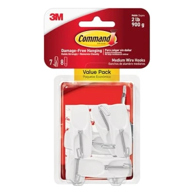 Afbeelding van Command Draad tuimelhaak, voordeelverpakking 7 haken (medium, wit), 8 plakstrips afneembare ophanghaak voor verschillende oppervlakken schadevrij ophangen