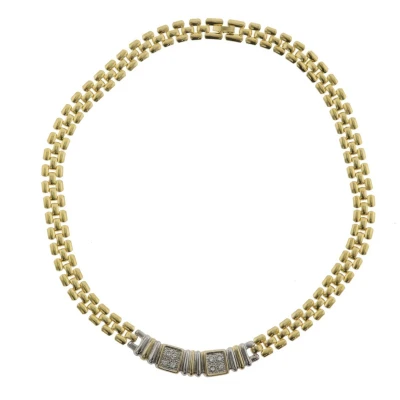 Afbeelding van Behave Ketting klassiek dames goud kleur zilver steentjes schakelketting 45cm