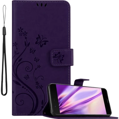 Afbeelding van Cadorabo Hoesje geschikt voor OnePlus 5 in Bloemen DONKER PAARS Beschermhoes Case Cover magnetische sluiting