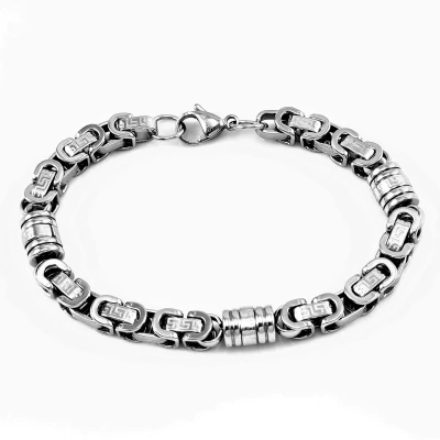 Afbeelding van Byzantijnse Armband Heren Stalen Zilverkleur Koningsarmband Schakelketting