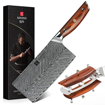 Afbeelding van XINZUO Damascus staal 18 cm hakmes, professioneel hakmes Scherp mes Chinees koksmes, roestvrijstalen keukenmes met hoog koolstofgehalte, ergonomisch palissander handvat Yi Serie