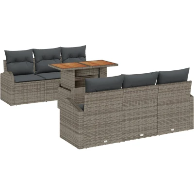 Afbeelding van vidaXL 7 delige Tuin Sofa Set met Kussens Grijs Poly Rattan