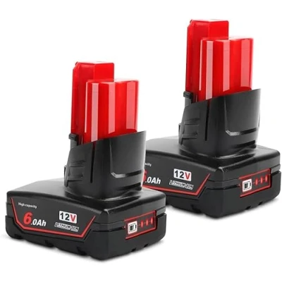 Afbeelding van Powarobor 2 stuks M12B6 12 V 6,0 Ah lithium ion reserveaccu voor Milwaukee M12 Li Power Tool accu&#039;s met led display 48 11 2460