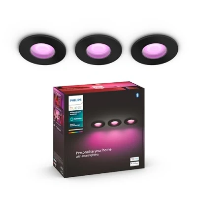 Afbeelding van Philips Hue Xamento badkamer inbouwspot wit en gekleurd licht 3 pack zwart rond