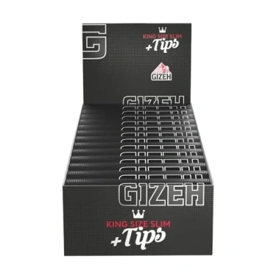 Afbeelding van GIZEH Black King Size Slim vloeitjes om zelf te draaien, verpakking met magneetsluiting, recyclebaar, van 26 stuks à 34 premium rolpapier (14 g/m²)