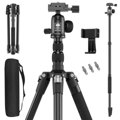 Afbeelding van SIRUI Camera Tripod &amp; Monopod Stand, 78.7&quot; Tall Aluminum with Center Column, Detachable DSLR 360Ball Head, Quick Release Plate, and Phone Holder, Payload 22 lbs, APT 02