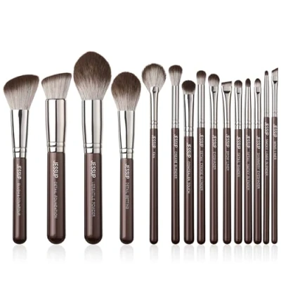 Afbeelding van Jessup Bruine Make up Kwasten 15st Professionele Set Poeder Foundation Brush, Concealer, Wenkbrauw, Oogschaduw, Contour, Eyeliner, Eye Blender T498