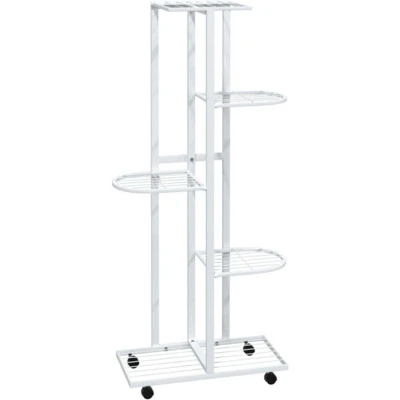 Afbeelding van Bloemenstandaard met wielen 5 laags 44x23x100 cm ijzer wit