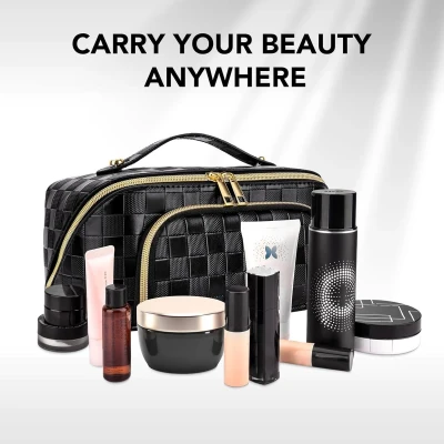 Afbeelding van FURNIBELLA Zwarte Toilettas Grote Make uptas met Ritssluiting Esthetisch &amp; Praktisch Geschenk